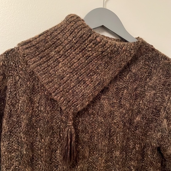 Adrienne Vittadini Split Turtle Neck Cable Sweater in Brown, U.S. M - Picture 2 of 5